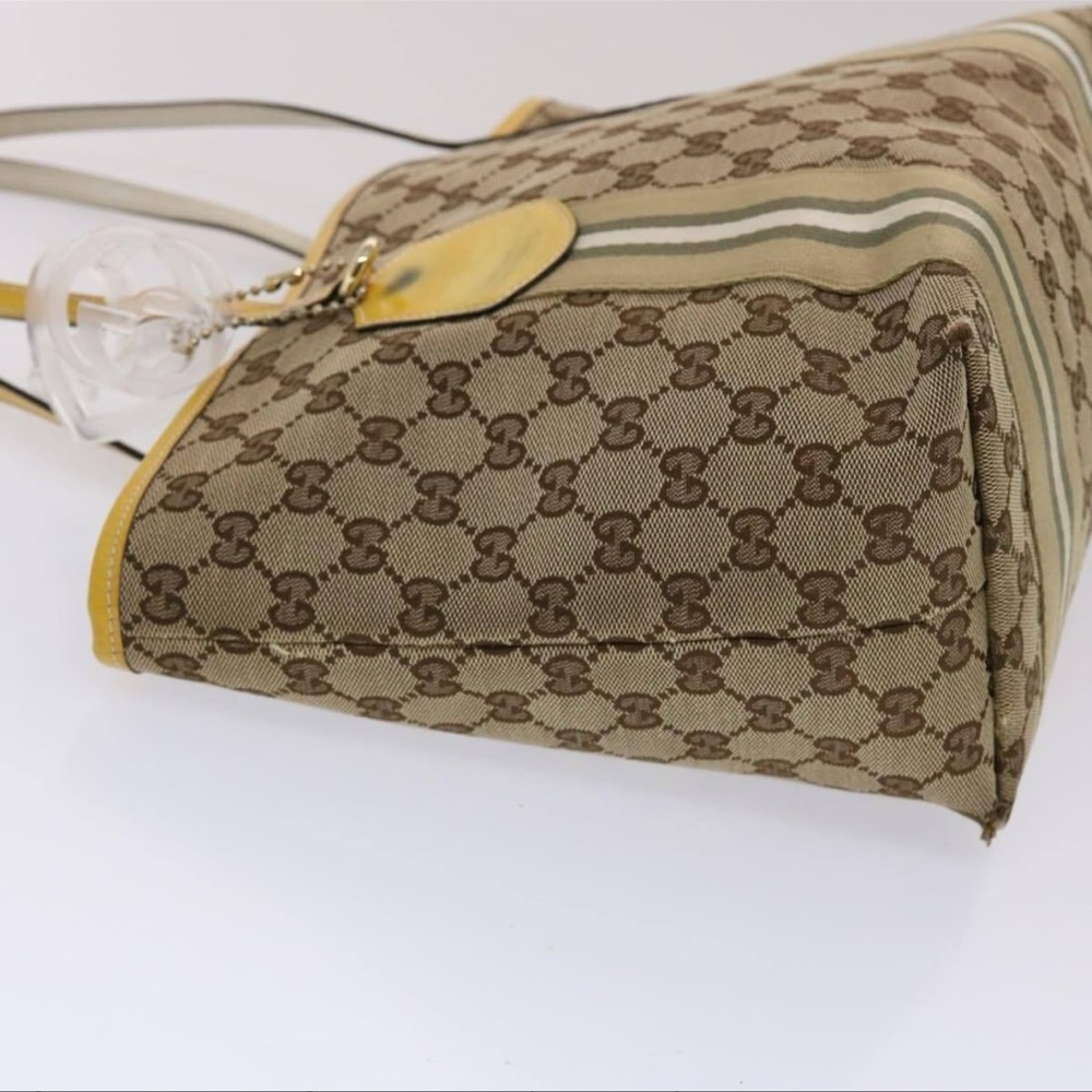 GUCCI GG Canvas Sherry Line Tote Bag Canvas Beige Yellow Khaki 211971 - Picture 3 of 16